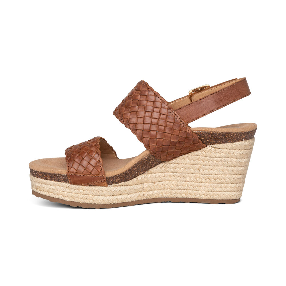 Aetrex Women's Summer Woven Quarter Strap Wedge Sandals - Brown | USA SD23CG7